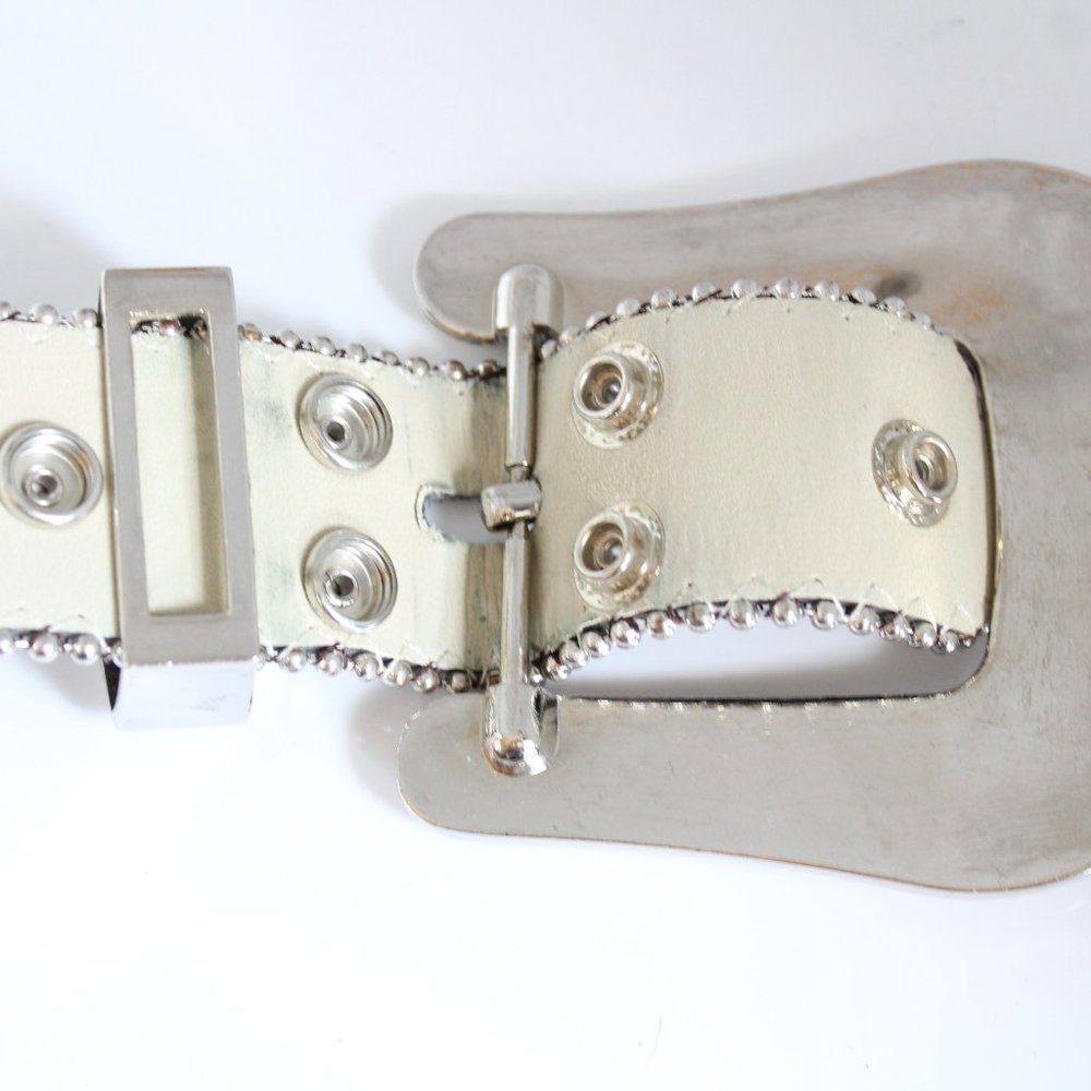 Western Women's Belt Brown Leather Square Rhinestone Conchos And Crystal Bling ~ - Picture 10 of 11